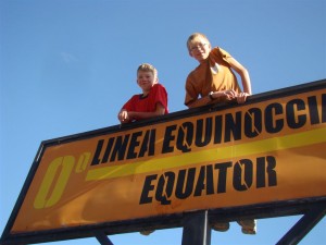 Crossing the Equator in Ecuador. Copyright FamilyOnBikes.org