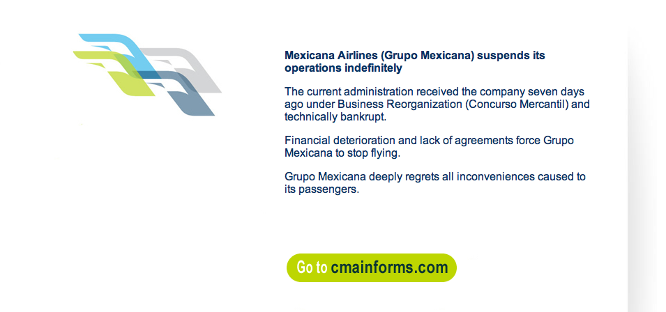 Mexicana cancels and suspends all flights