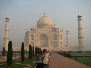 At the Taj Majal in India. Copyright Emma and Fabien Tronche