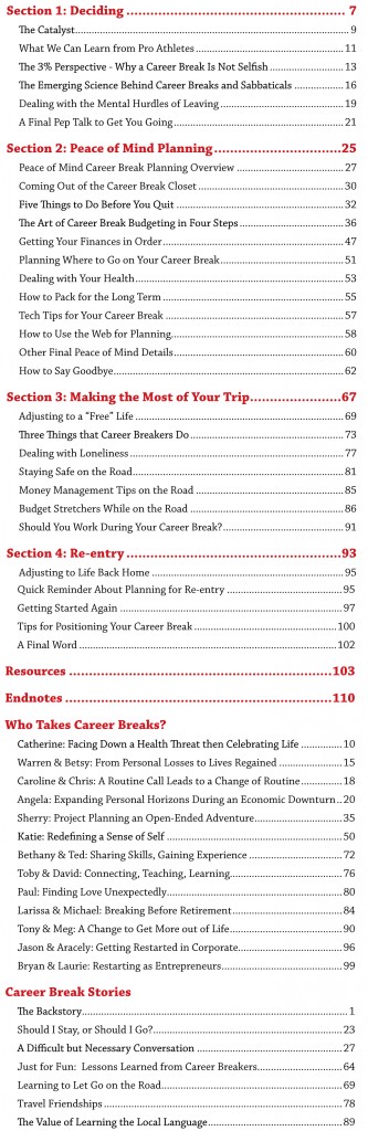 Career Break Traveler's Handbook Table of Contents